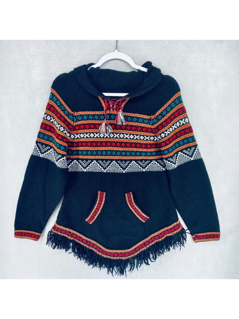 Peruvian Sweater Womens L Multicolor Alpaca Pullover Pancho Artisan Aztec